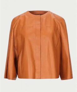 Womens Tan Collarless Leather Jacket