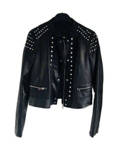 Black Studded Cafe Racer Leather Jacket