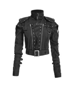 Black Studded Military Cropped Jacket