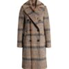 Double Breasted Plaid Tweed Brown Coat