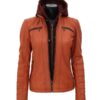 Carpi Tan Hooded Leather Jacket