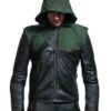 Stephen Amell Hooded Leather Jacket