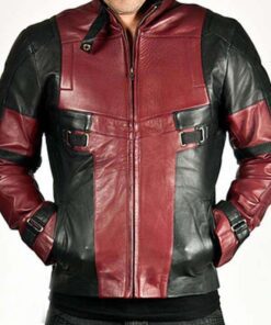 Black and Red Contrast Futuristic Slim Leather Jacket