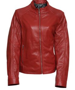 Stylish Women Red Leather Jacket