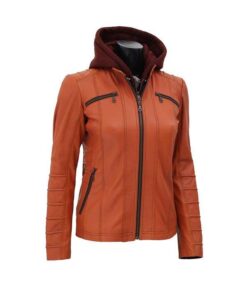 Carpi Tan Hooded Leather Jacket