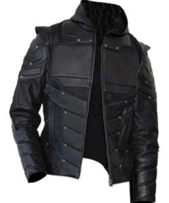 Mens Black Green Archer Leather Jacket
