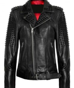 Black Spikes Studded Leather Jacket