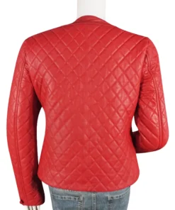 Women’s Lambskin Quilted Red Jacket 1