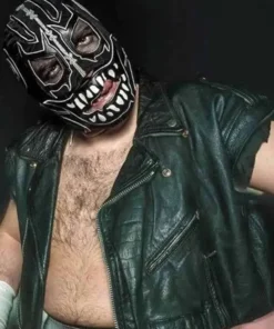 AEW Black Leather Evil Uno Vest back