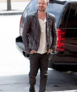 Aaron Paul Biker Leather Jacket front