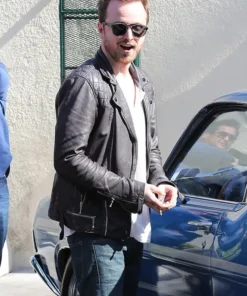 Aaron Paul Biker Leather Jacket pose