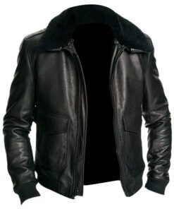 Men's Air Force Leather Black Bomber Fur Jacket