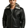 Black Lambskin Leather Jacket With Chinchilla Collar