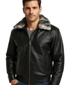 Black Lambskin Leather Jacket With Chinchilla Collar