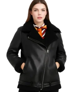 Womens Aviator Black Shearling Jacket
