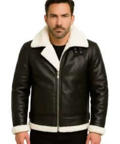 Men’s B-3 Black Sheepskin Leather Bomber Jacket