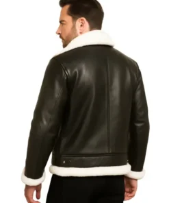 Men’s B-3 Black Sheepskin Leather Bomber Jacket