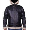 Mens B3 Bomber Aviator Black Hooded Jacket