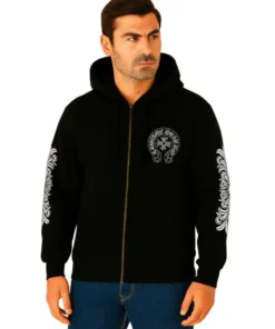 Black Floral Cross Zip-up Hoodie