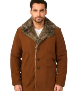 Men’s Brown Suede Leather Fur Coat