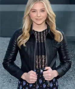 Chloe Moretz Biker Leather Jacke back