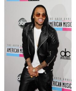 Chris Brown Black Leather Jacket with Hood