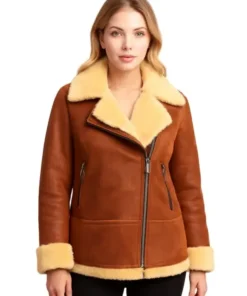 Women Classic Brown Shearling Leather Jacket