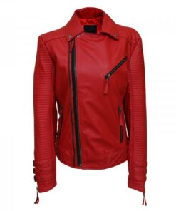 Woman Red Biker Leather Jacket