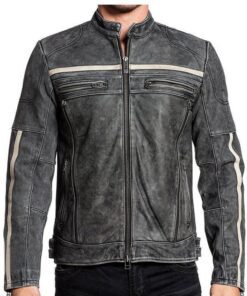 Distressed Men Biker Vintage Cafe Racer Leather Jacket