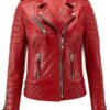 Women's Boda Style Red Quilted Biker Leather Jacket