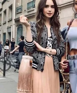 Emily In Paris Lily Collins Bomber Black Jacket