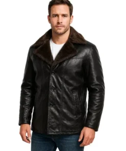 Men’s Vegan Fur Black Leather Coat