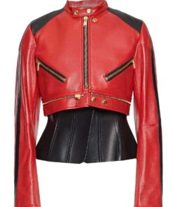 Katalina Golden Zipper Biker Leather Jacket