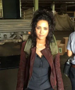 MacGyver Riley Davis Leather Jacket front pose