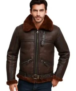 Men Aviator Bomber Leather Jacket