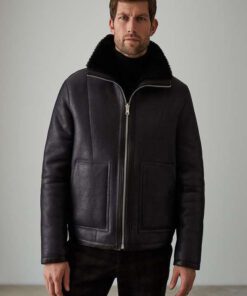 Men Black Aviator Leather Jacket