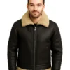 Men Black B3 Bomber Shearling Leather Jacket