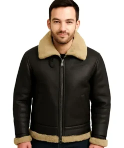 Men Black B3 Bomber Shearling Leather Jacket