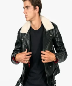 Men Black Jacket With Shearling back pose