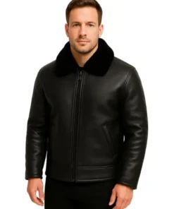 Men Black Shearling B3 Leather Jacket