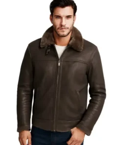 Men Brown Shearling Leather Jacket