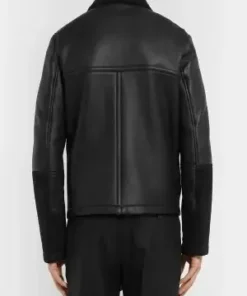 Men Black Sheepskin Leather Jacket back