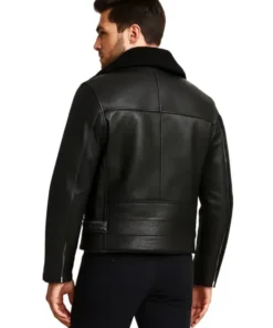 Men Black Shearling Moto Jacket