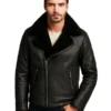 Men Black Shearling Moto Jacket