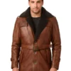 Men’s Distressed Brown Shearling Leather Coat