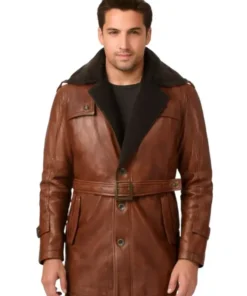 Men’s Distressed Brown Shearling Leather Coat