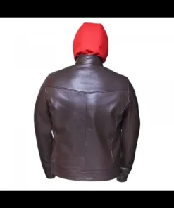Men Hooded Brown and Red Leather Jacket