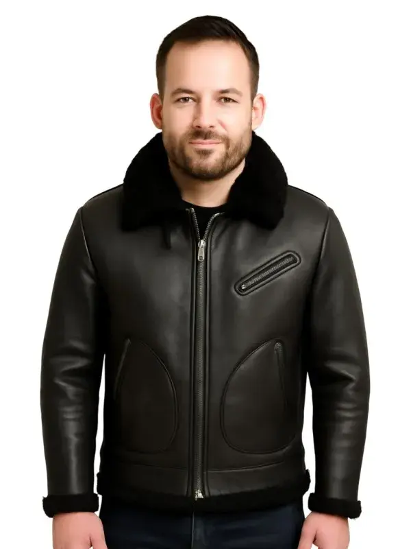 Men Shearling Black Biker Jacket