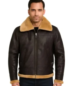 Men Brown B3 Sheepskin Leather Jacket