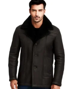 Men Black Shearling Biker Jacket